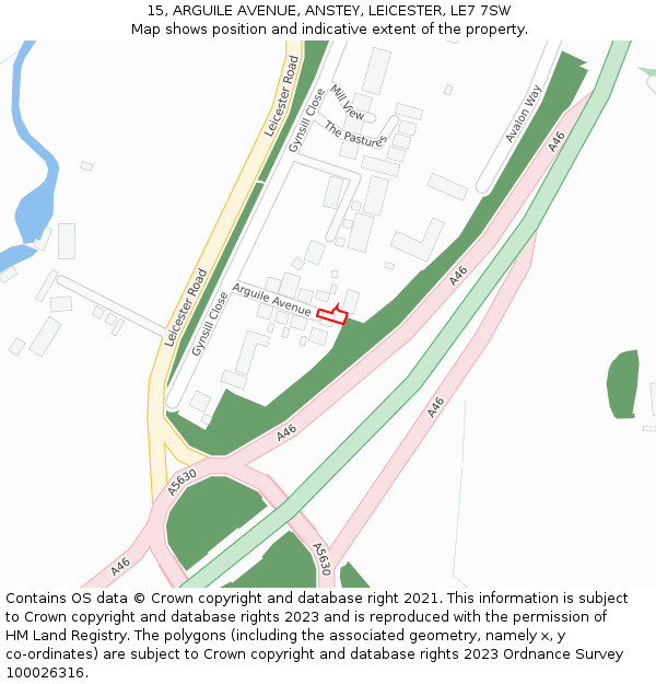 15, ARGUILE AVENUE, ANSTEY, LEICESTER, LE7 7SW: Location map and indicative extent of plot