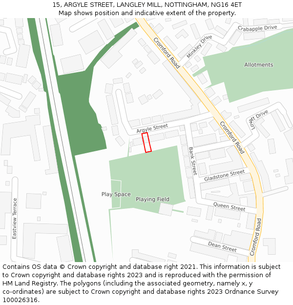 15, ARGYLE STREET, LANGLEY MILL, NOTTINGHAM, NG16 4ET: Location map and indicative extent of plot