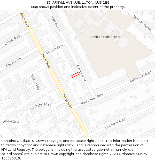 15, ARGYLL AVENUE, LUTON, LU3 1EG: Location map and indicative extent of plot