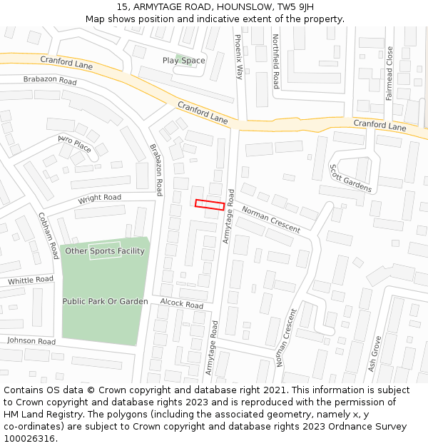 15, ARMYTAGE ROAD, HOUNSLOW, TW5 9JH: Location map and indicative extent of plot