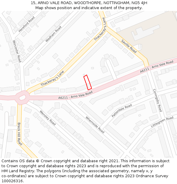 15, ARNO VALE ROAD, WOODTHORPE, NOTTINGHAM, NG5 4JH: Location map and indicative extent of plot