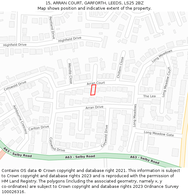 15, ARRAN COURT, GARFORTH, LEEDS, LS25 2BZ: Location map and indicative extent of plot