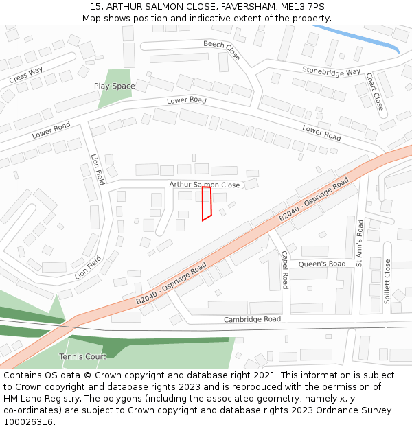 15, ARTHUR SALMON CLOSE, FAVERSHAM, ME13 7PS: Location map and indicative extent of plot