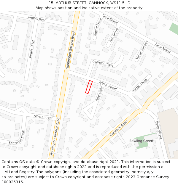 15, ARTHUR STREET, CANNOCK, WS11 5HD: Location map and indicative extent of plot