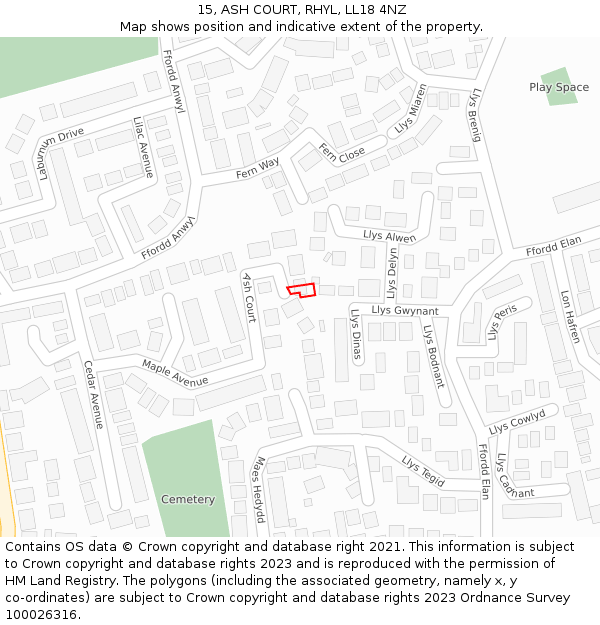 15, ASH COURT, RHYL, LL18 4NZ: Location map and indicative extent of plot