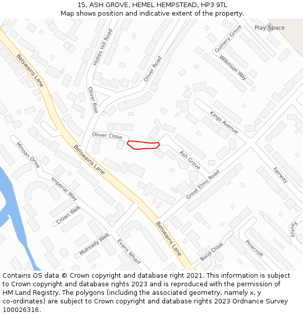 15, ASH GROVE, HEMEL HEMPSTEAD, HP3 9TL: Location map and indicative extent of plot