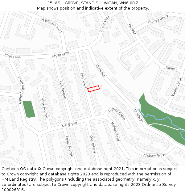 15, ASH GROVE, STANDISH, WIGAN, WN6 0DZ: Location map and indicative extent of plot