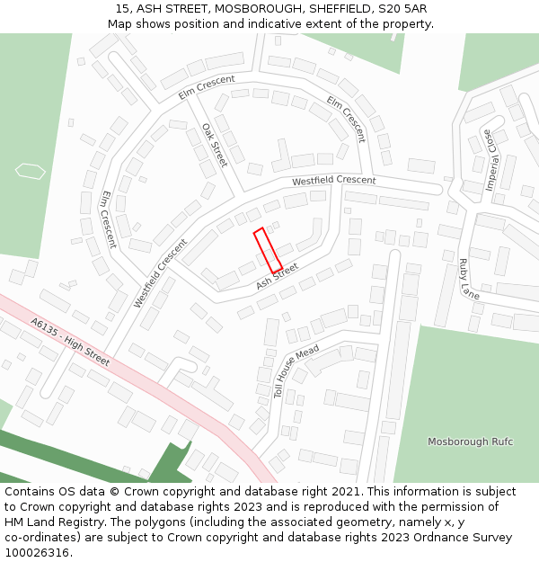 15, ASH STREET, MOSBOROUGH, SHEFFIELD, S20 5AR: Location map and indicative extent of plot