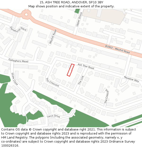 15, ASH TREE ROAD, ANDOVER, SP10 3BY: Location map and indicative extent of plot