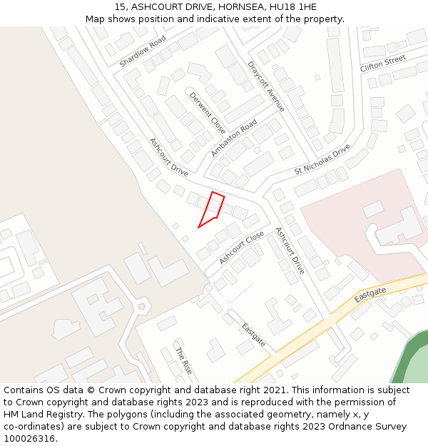 15, ASHCOURT DRIVE, HORNSEA, HU18 1HE: Location map and indicative extent of plot