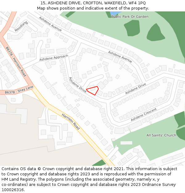 15, ASHDENE DRIVE, CROFTON, WAKEFIELD, WF4 1PQ: Location map and indicative extent of plot