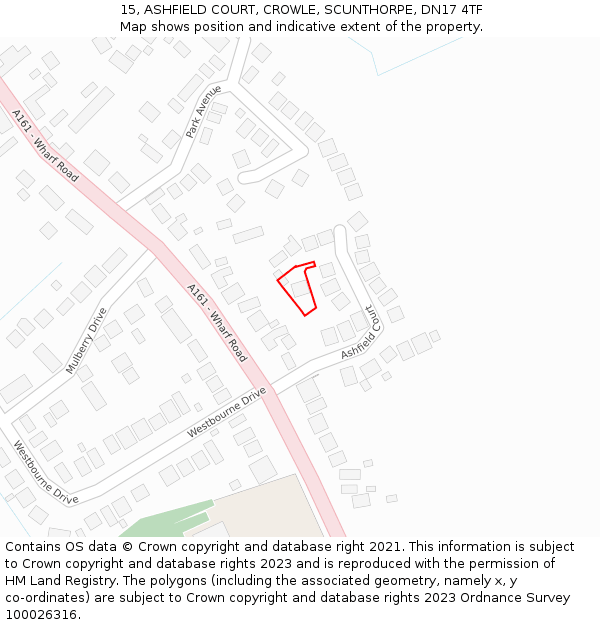 15, ASHFIELD COURT, CROWLE, SCUNTHORPE, DN17 4TF: Location map and indicative extent of plot