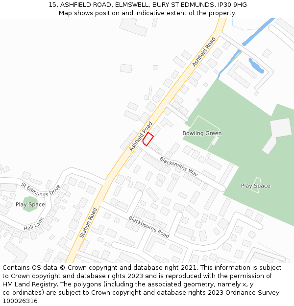 15, ASHFIELD ROAD, ELMSWELL, BURY ST EDMUNDS, IP30 9HG: Location map and indicative extent of plot