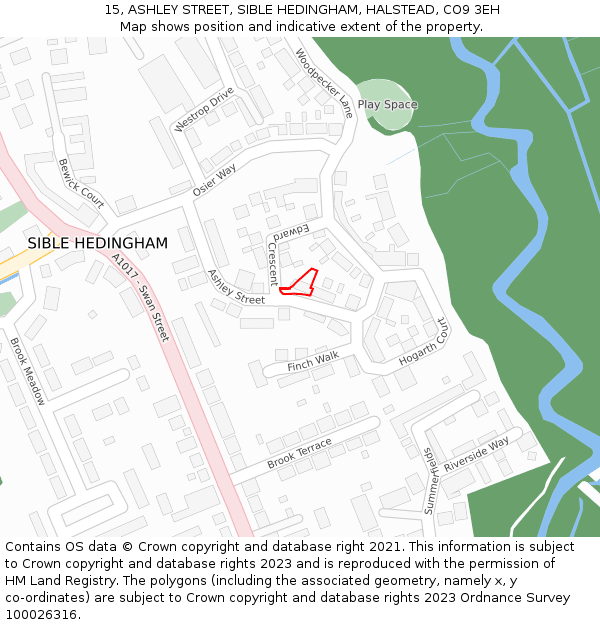 15, ASHLEY STREET, SIBLE HEDINGHAM, HALSTEAD, CO9 3EH: Location map and indicative extent of plot