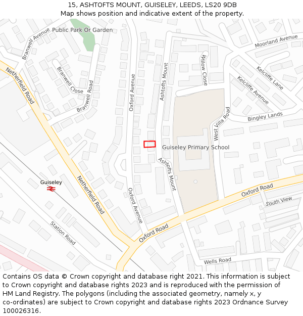 15, ASHTOFTS MOUNT, GUISELEY, LEEDS, LS20 9DB: Location map and indicative extent of plot