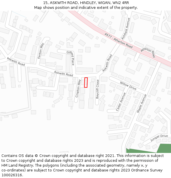 15, ASKWITH ROAD, HINDLEY, WIGAN, WN2 4RR: Location map and indicative extent of plot