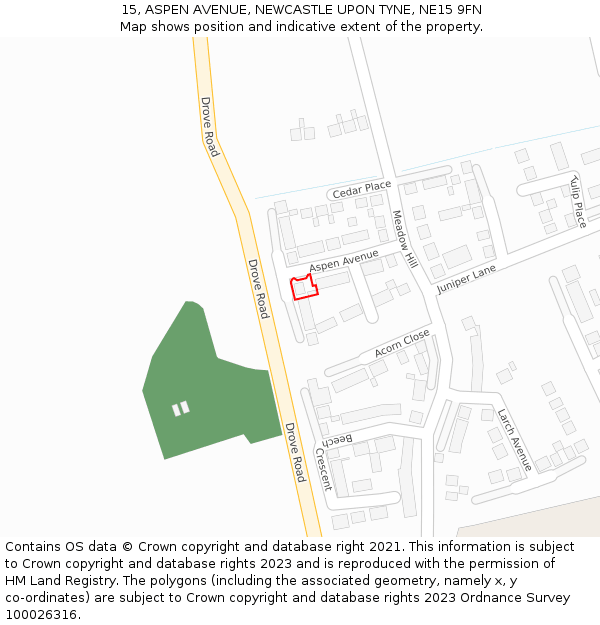 15, ASPEN AVENUE, NEWCASTLE UPON TYNE, NE15 9FN: Location map and indicative extent of plot