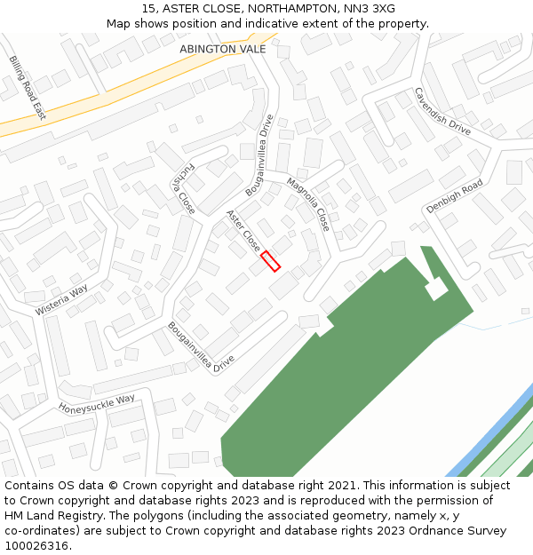 15, ASTER CLOSE, NORTHAMPTON, NN3 3XG: Location map and indicative extent of plot