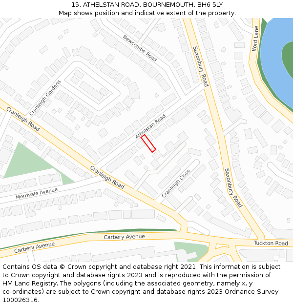 15, ATHELSTAN ROAD, BOURNEMOUTH, BH6 5LY: Location map and indicative extent of plot