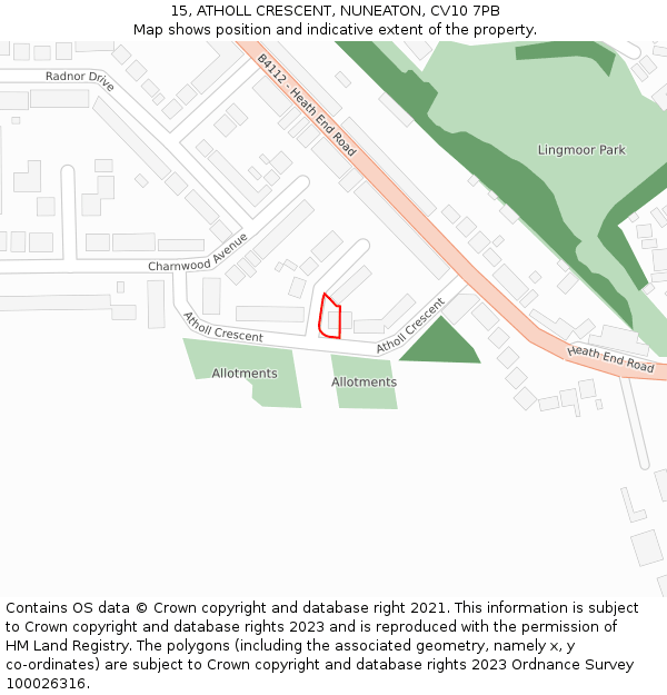 15, ATHOLL CRESCENT, NUNEATON, CV10 7PB: Location map and indicative extent of plot