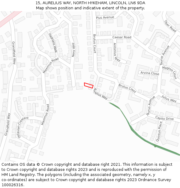 15, AURELIUS WAY, NORTH HYKEHAM, LINCOLN, LN6 9DA: Location map and indicative extent of plot