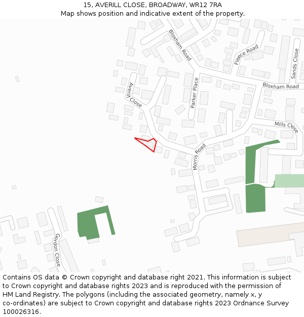 15, AVERILL CLOSE, BROADWAY, WR12 7RA: Location map and indicative extent of plot