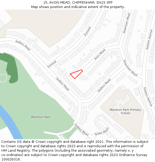 15, AVON MEAD, CHIPPENHAM, SN15 3PP: Location map and indicative extent of plot
