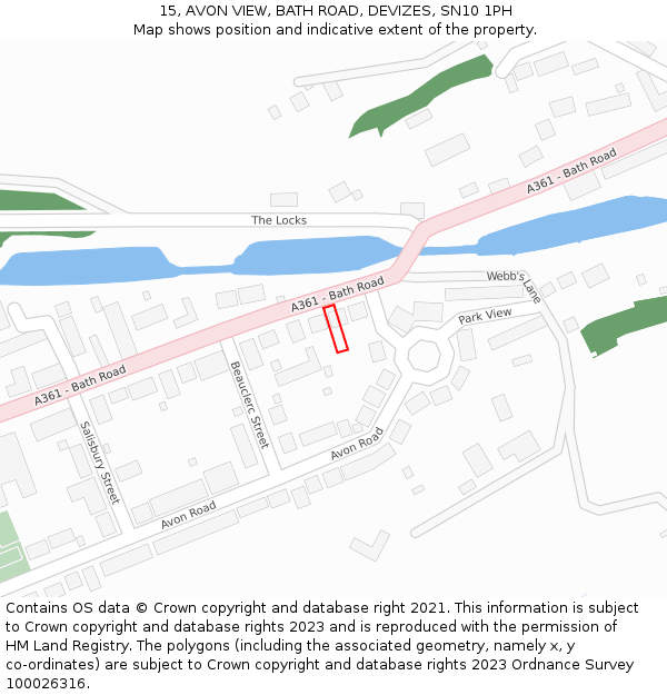 15, AVON VIEW, BATH ROAD, DEVIZES, SN10 1PH: Location map and indicative extent of plot