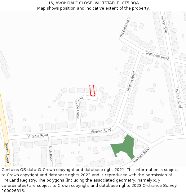 15, AVONDALE CLOSE, WHITSTABLE, CT5 3QA: Location map and indicative extent of plot