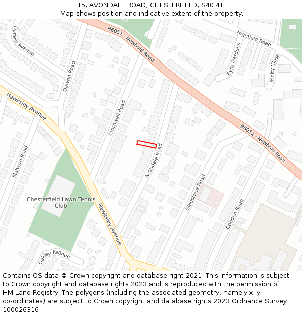 15, AVONDALE ROAD, CHESTERFIELD, S40 4TF: Location map and indicative extent of plot