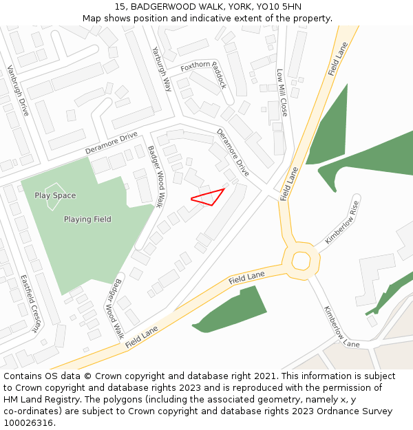 15, BADGERWOOD WALK, YORK, YO10 5HN: Location map and indicative extent of plot