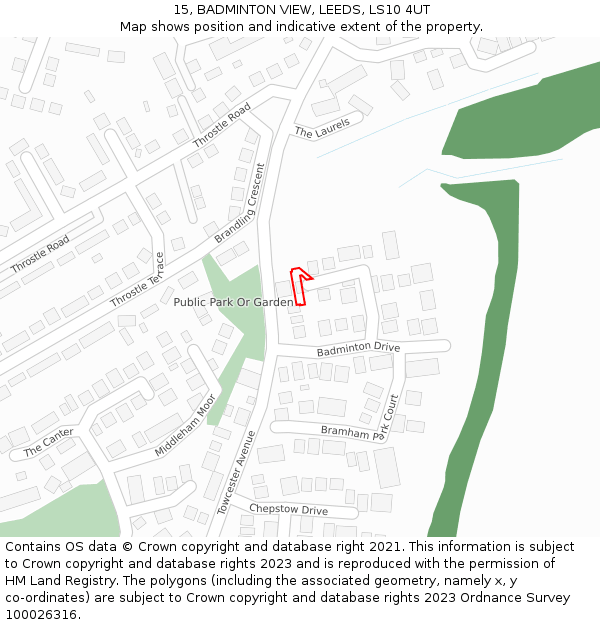 15, BADMINTON VIEW, LEEDS, LS10 4UT: Location map and indicative extent of plot