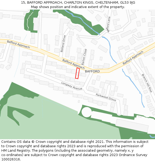 15, BAFFORD APPROACH, CHARLTON KINGS, CHELTENHAM, GL53 9JG: Location map and indicative extent of plot
