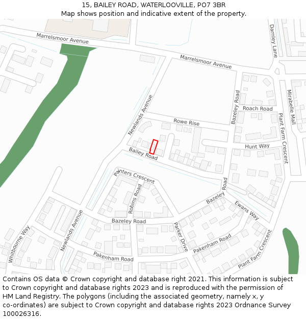 15, BAILEY ROAD, WATERLOOVILLE, PO7 3BR: Location map and indicative extent of plot