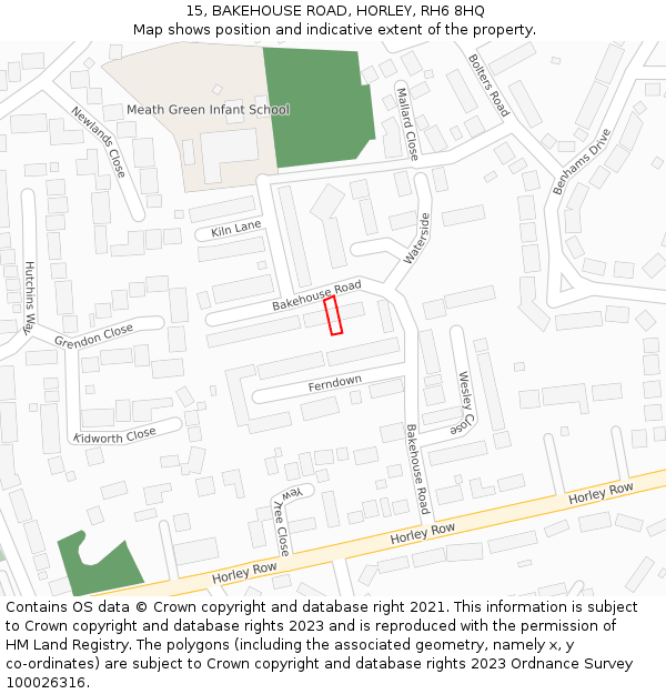 15, BAKEHOUSE ROAD, HORLEY, RH6 8HQ: Location map and indicative extent of plot