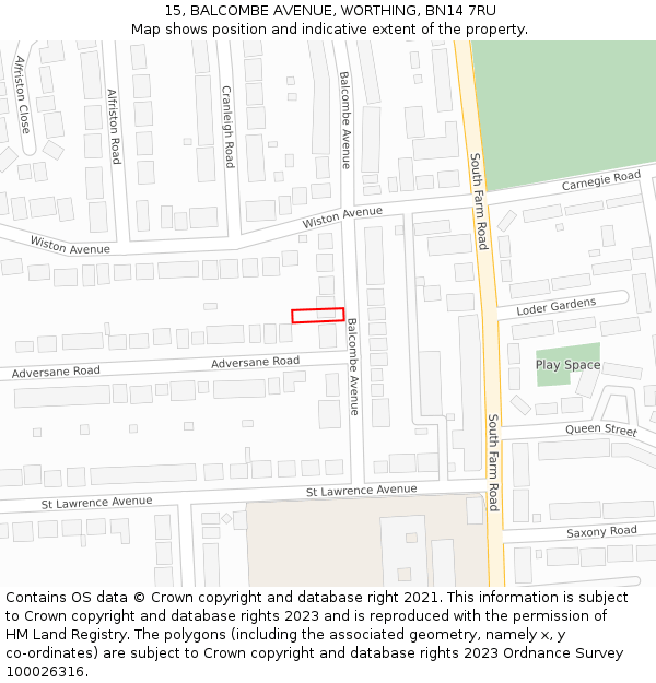15, BALCOMBE AVENUE, WORTHING, BN14 7RU: Location map and indicative extent of plot
