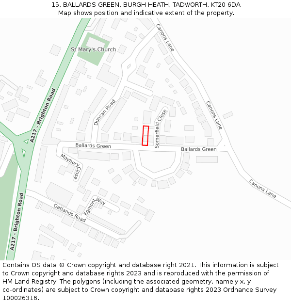15, BALLARDS GREEN, BURGH HEATH, TADWORTH, KT20 6DA: Location map and indicative extent of plot