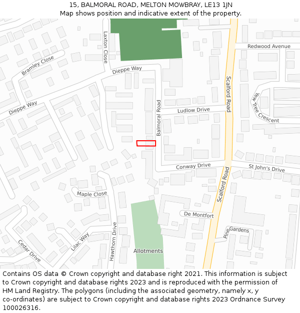 15, BALMORAL ROAD, MELTON MOWBRAY, LE13 1JN: Location map and indicative extent of plot
