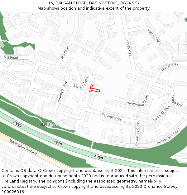 15, BALSAN CLOSE, BASINGSTOKE, RG24 9SY: Location map and indicative extent of plot