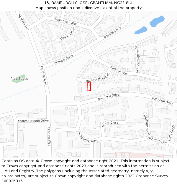 15, BAMBURGH CLOSE, GRANTHAM, NG31 8UL: Location map and indicative extent of plot