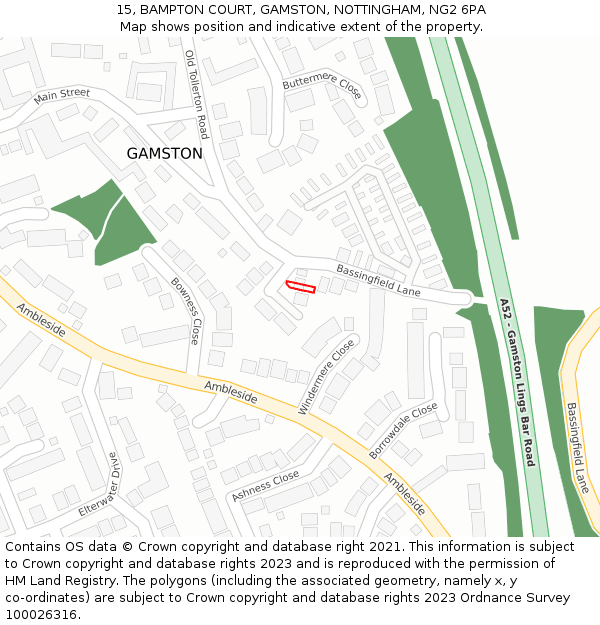 15, BAMPTON COURT, GAMSTON, NOTTINGHAM, NG2 6PA: Location map and indicative extent of plot