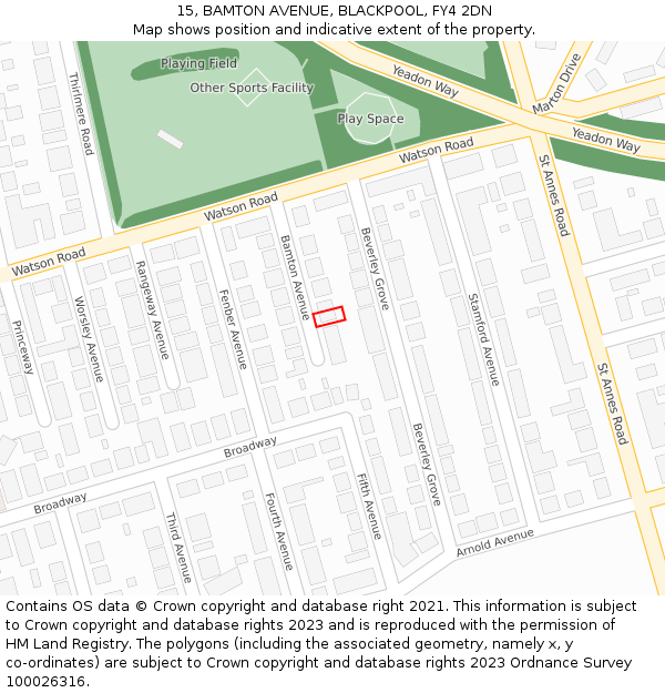 15, BAMTON AVENUE, BLACKPOOL, FY4 2DN: Location map and indicative extent of plot