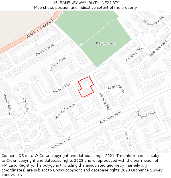 15, BANBURY WAY, BLYTH, NE24 3TY: Location map and indicative extent of plot