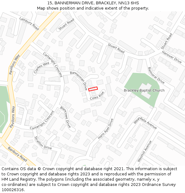 15, BANNERMAN DRIVE, BRACKLEY, NN13 6HS: Location map and indicative extent of plot