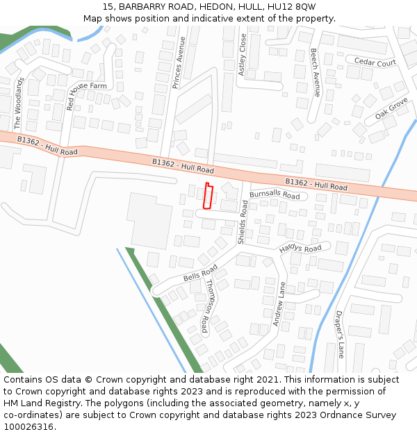 15, BARBARRY ROAD, HEDON, HULL, HU12 8QW: Location map and indicative extent of plot