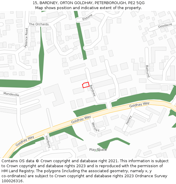 15, BARDNEY, ORTON GOLDHAY, PETERBOROUGH, PE2 5QG: Location map and indicative extent of plot