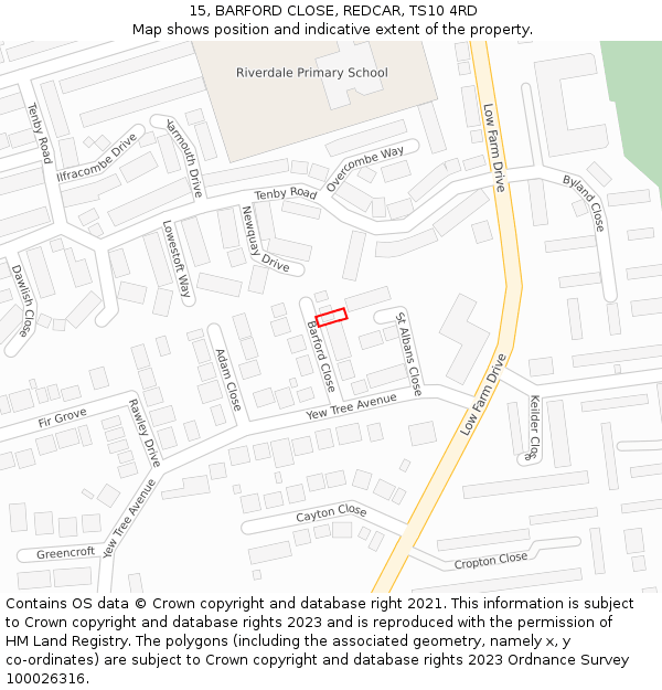 15, BARFORD CLOSE, REDCAR, TS10 4RD: Location map and indicative extent of plot