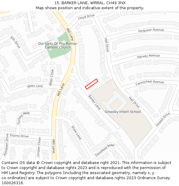 15, BARKER LANE, WIRRAL, CH49 3NX: Location map and indicative extent of plot