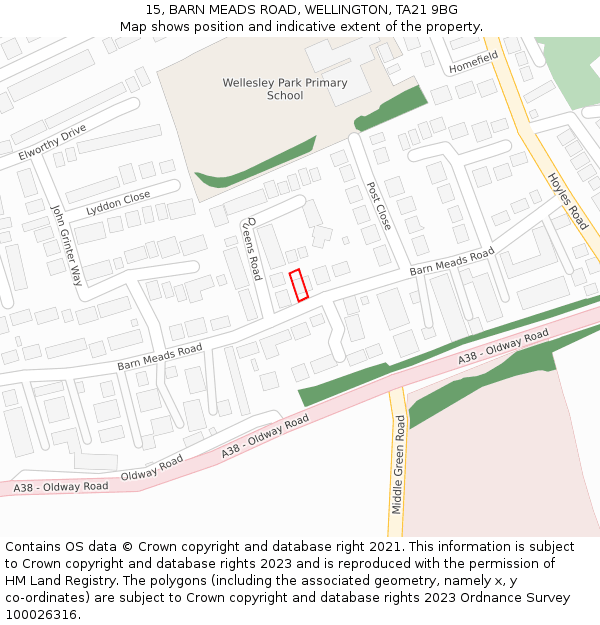 15, BARN MEADS ROAD, WELLINGTON, TA21 9BG: Location map and indicative extent of plot