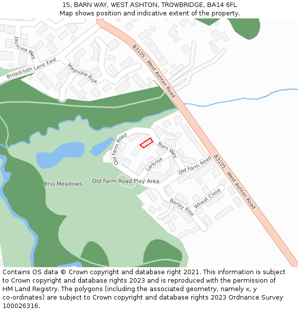 15, BARN WAY, WEST ASHTON, TROWBRIDGE, BA14 6FL: Location map and indicative extent of plot
